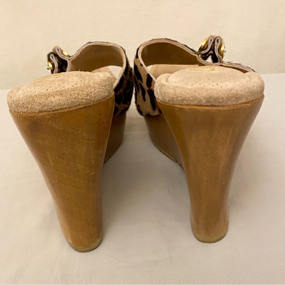 Bridget Glitz Wood Platform Sandals Animal Print Rhinestones Leather Shoes Sz 8 - Picture 7 of 12